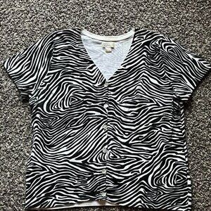 Y2K Christopher & Banks Blouse Womens Medium Zebra Print Button Up 100% Cotton